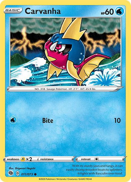 Carvanha trading card from Champion's Path Carvanha - Champion's Path Pokémon trading card