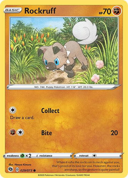 Rockruff trading card from Champion's Path Rockruff - Champion's Path Pokémon trading card
