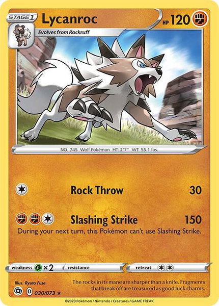 Lycanroc trading card from Champion's Path Lycanroc - Champion's Path Pokémon trading card