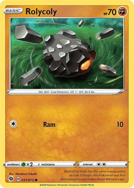 Rolycoly trading card from Champion's Path Rolycoly - Champion's Path Pokémon trading card