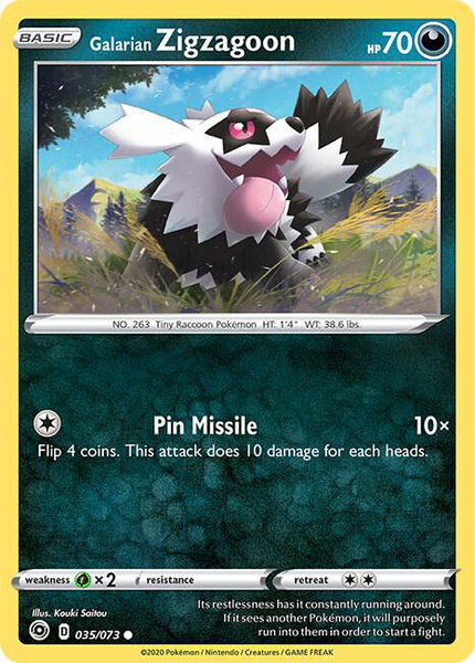 Galarian Zigzagoon trading card from Champion's Path Galarian Zigzagoon - Champion's Path Pokémon trading card