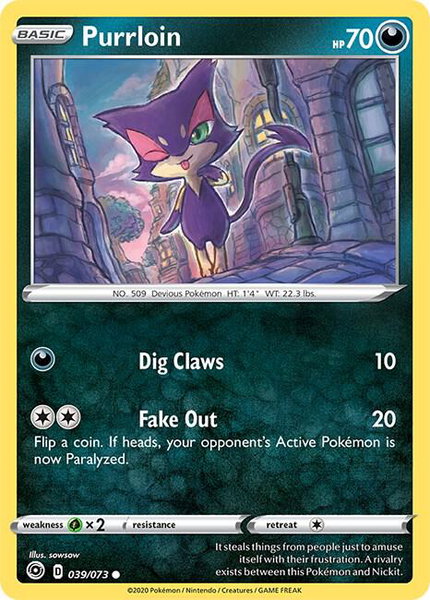 Purrloin trading card from Champion's Path Purrloin - Champion's Path Pokémon trading card