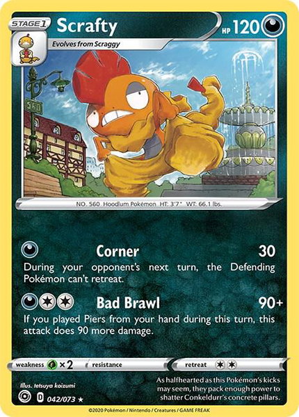 Scrafty trading card from Champion's Path Scrafty - Champion's Path Pokémon trading card