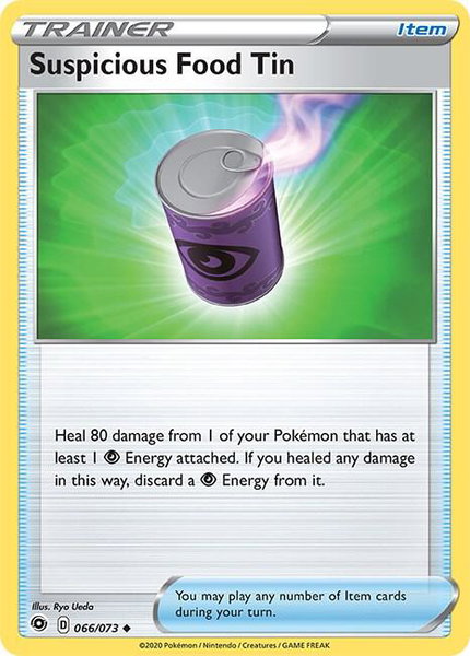 Suspicious Food Tin trading card from Champion's Path Suspicious Food Tin - Champion's Path Pokémon trading card