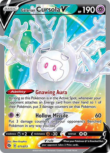 Galarian Cursola V (Full Art) trading card from Champion's Path Galarian Cursola V (Full Art) - Champion's Path Pokémon trading card