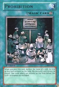 Prohibition trading card from Pharaoh's Servant Prohibition - Pharaoh's Servant YuGiOh trading card