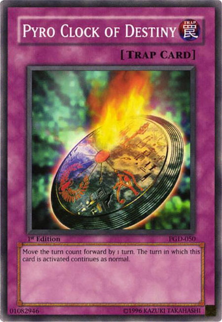 Pyro Clock of Destiny trading card from Pharaonic Guardian Pyro Clock of Destiny - Pharaonic Guardian YuGiOh trading card