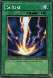 Raigeki - The Legend of Blue Eyes White Dragon (LOB) #LOB-053 - Super Rare YuGiOh Trading Card