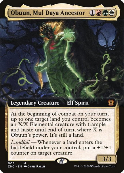 Obuun, Mul Daya Ancestor (Extended Art) trading card from Commander: Zendikar Rising Obuun, Mul Daya Ancestor (Extended Art) - Commander: Zendikar Rising Magic: The Gathering trading card