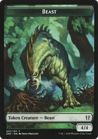 Beast // Saproling Double-Sided Token - Commander: Zendikar Rising (ZNC) #7 // 9 - Token Magic: The Gathering Trading Card