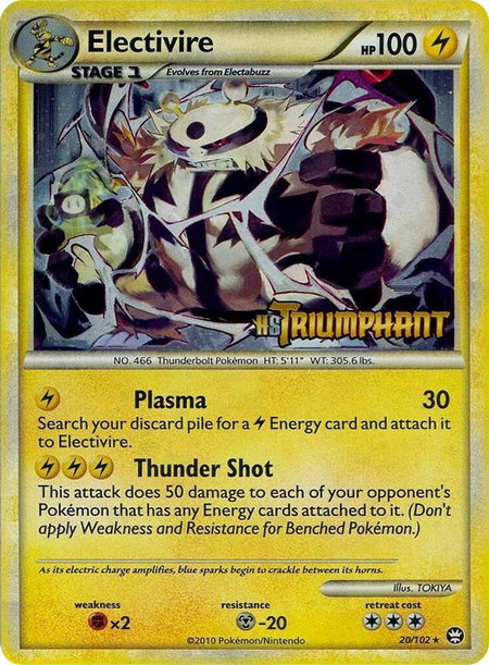 Electivire - 20/102 (Prerelease) trading card from HGSS Promos Electivire - 20/102 (Prerelease) - HGSS Promos Pokémon trading card