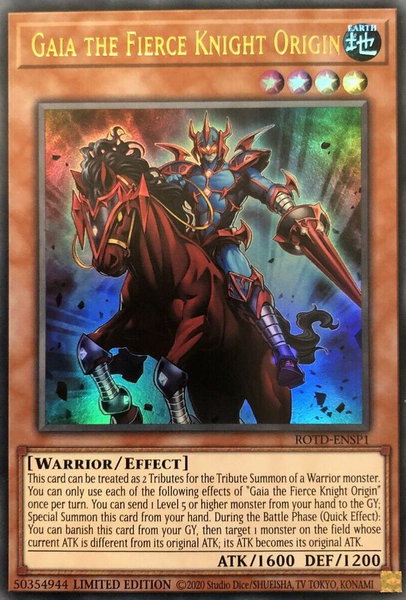 Gaia the Fierce Knight Origin trading card from Rise of the Duelist Gaia the Fierce Knight Origin - Rise of the Duelist YuGiOh trading card