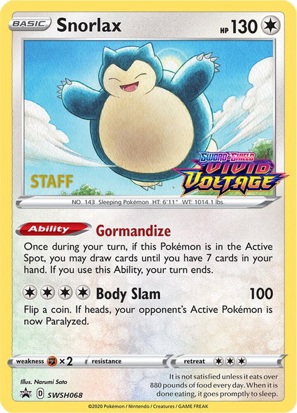 Snorlax - SWSH068 (Prerelease) [Staff] - SWSH: Sword & Shield Promo Cards Pokémon trading card