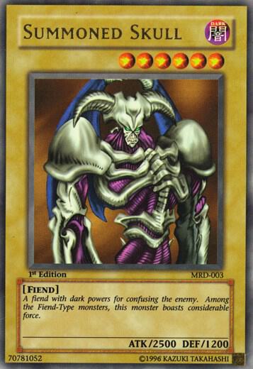 Summoned Skull trading card from Metal Raiders Summoned Skull - Metal Raiders YuGiOh trading card