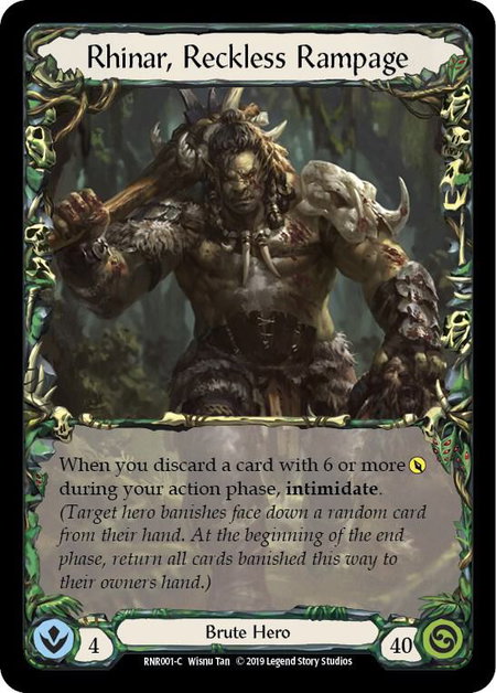 Rhinar, Reckless Rampage trading card from Hero Deck: Rhinar Rhinar, Reckless Rampage - Hero Deck: Rhinar Flesh and Blood trading card