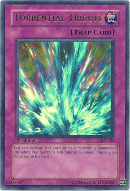 Torrential Tribute trading card from Labyrinth of Nightmare Torrential Tribute - Labyrinth of Nightmare YuGiOh trading card