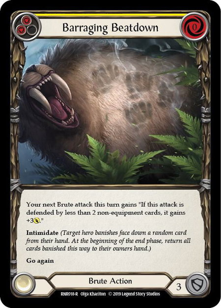 Barraging Beatdown (Yellow) trading card from Hero Deck: Rhinar Barraging Beatdown (Yellow) - Hero Deck: Rhinar Flesh and Blood trading card