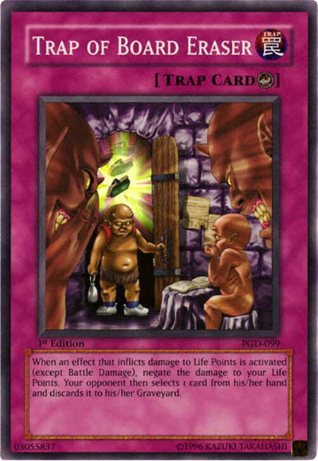 Trap of Board Eraser trading card from Pharaonic Guardian Trap of Board Eraser - Pharaonic Guardian YuGiOh trading card