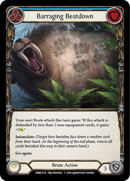 Barraging Beatdown (Blue) trading card from Hero Deck: Rhinar Barraging Beatdown (Blue) - Hero Deck: Rhinar Flesh and Blood trading card