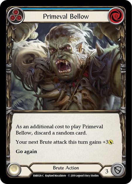 Primeval Bellow (Blue) trading card from Hero Deck: Rhinar Primeval Bellow (Blue) - Hero Deck: Rhinar Flesh and Blood trading card