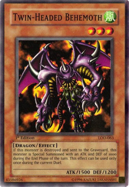 Twin-Headed Behemoth trading card from Legacy of Darkness Twin-Headed Behemoth - Legacy of Darkness YuGiOh trading card