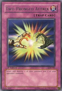 Two-Pronged Attack - The Legend of Blue Eyes White Dragon (LOB) #LOB-061 - Rare YuGiOh Trading Card