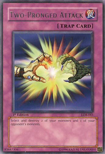 Two-Pronged Attack - The Legend of Blue Eyes White Dragon YuGiOh trading card