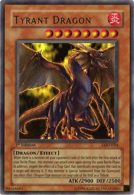Tyrant Dragon trading card from Legacy of Darkness Tyrant Dragon - Legacy of Darkness YuGiOh trading card