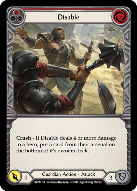 Disable (Red) trading card from Hero Deck: Bravo Disable (Red) - Hero Deck: Bravo Flesh and Blood trading card