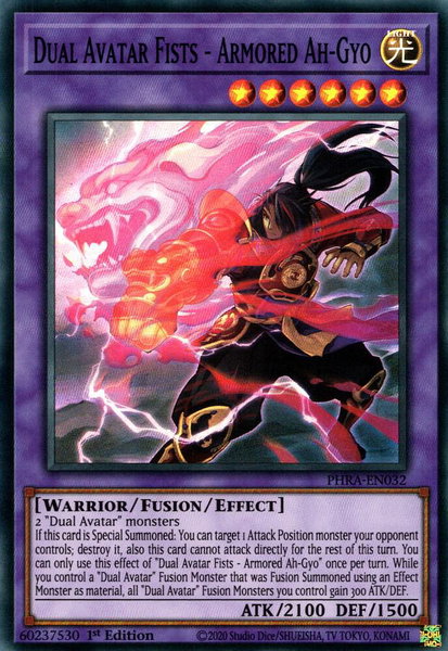 Dual Avatar Fists - Armored Ah-Gyo trading card from Phantom Rage Dual Avatar Fists - Armored Ah-Gyo - Phantom Rage YuGiOh trading card