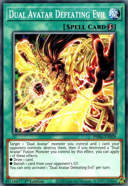 Dual Avatar Defeating Evil trading card from Phantom Rage Dual Avatar Defeating Evil - Phantom Rage YuGiOh trading card