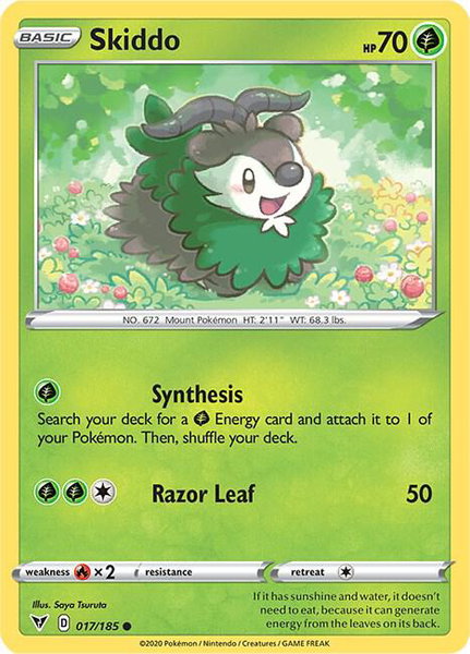 Skiddo trading card from SWSH04: Vivid Voltage Skiddo - SWSH04: Vivid Voltage Pokémon trading card