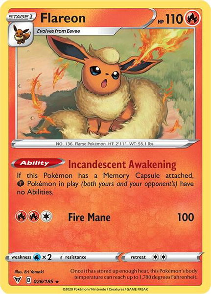 Flareon trading card from SWSH04: Vivid Voltage Flareon - SWSH04: Vivid Voltage Pokémon trading card