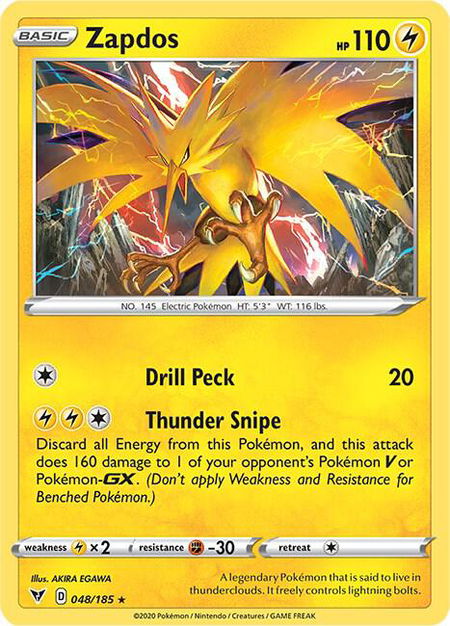 Zapdos trading card from SWSH04: Vivid Voltage Zapdos - SWSH04: Vivid Voltage Pokémon trading card