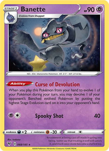 Banette trading card from SWSH04: Vivid Voltage Banette - SWSH04: Vivid Voltage Pokémon trading card