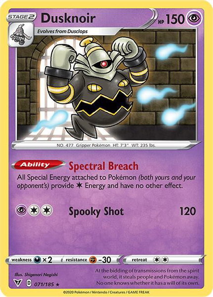Dusknoir trading card from SWSH04: Vivid Voltage Dusknoir - SWSH04: Vivid Voltage Pokémon trading card