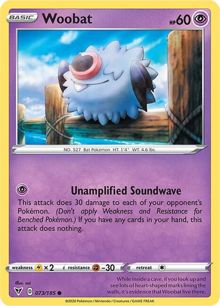 Woobat trading card from SWSH04: Vivid Voltage Woobat - SWSH04: Vivid Voltage Pokémon trading card