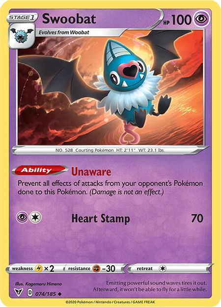 Swoobat trading card from SWSH04: Vivid Voltage Swoobat - SWSH04: Vivid Voltage Pokémon trading card