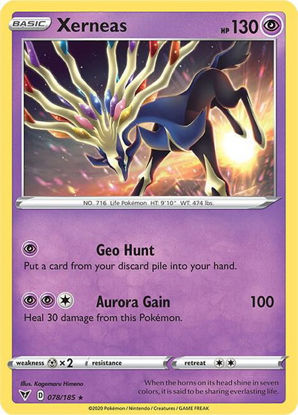 Xerneas trading card from SWSH04: Vivid Voltage Xerneas - SWSH04: Vivid Voltage Pokémon trading card