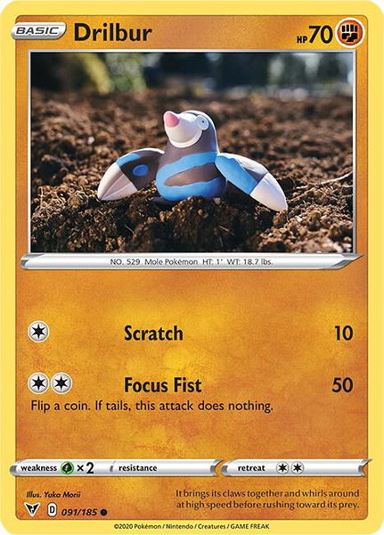 Drilbur trading card from SWSH04: Vivid Voltage Drilbur - SWSH04: Vivid Voltage Pokémon trading card