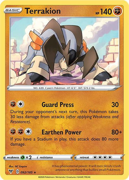 Terrakion trading card from SWSH04: Vivid Voltage Terrakion - SWSH04: Vivid Voltage Pokémon trading card
