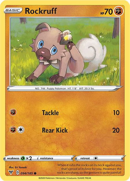 Rockruff trading card from SWSH04: Vivid Voltage Rockruff - SWSH04: Vivid Voltage Pokémon trading card