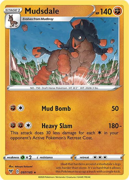 Mudsdale trading card from SWSH04: Vivid Voltage Mudsdale - SWSH04: Vivid Voltage Pokémon trading card