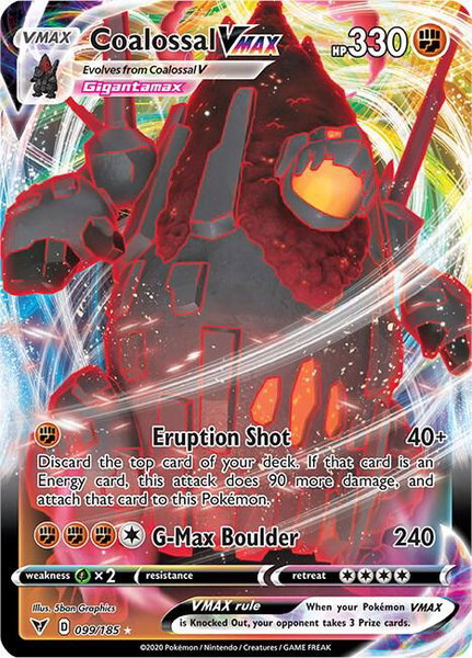 Coalossal VMAX trading card from SWSH04: Vivid Voltage Coalossal VMAX - SWSH04: Vivid Voltage Pokémon trading card