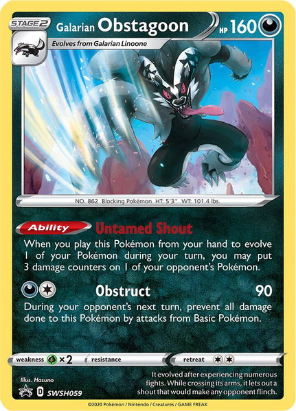 Galarian Obstagoon - SWSH059 trading card from SWSH: Sword & Shield Promo Cards Galarian Obstagoon - SWSH059 - SWSH: Sword & Shield Promo Cards Pokémon trading card