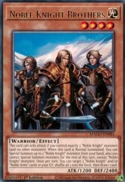Noble Knight Brothers trading card from Maximum Gold Noble Knight Brothers - Maximum Gold YuGiOh trading card