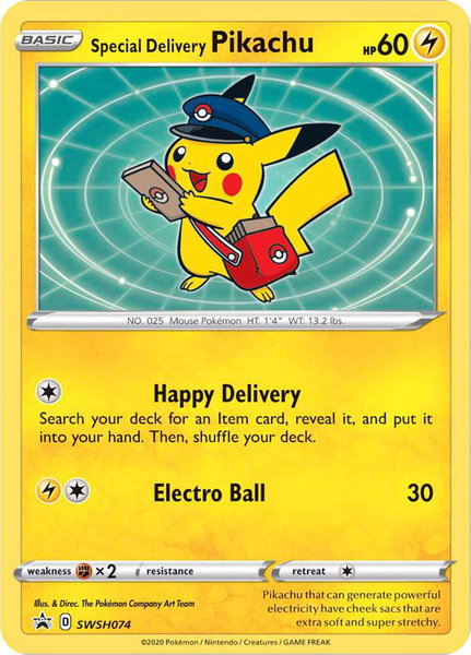 Special Delivery Pikachu - SWSH074 trading card from SWSH: Sword & Shield Promo Cards Special Delivery Pikachu - SWSH074 - SWSH: Sword & Shield Promo Cards Pokémon trading card