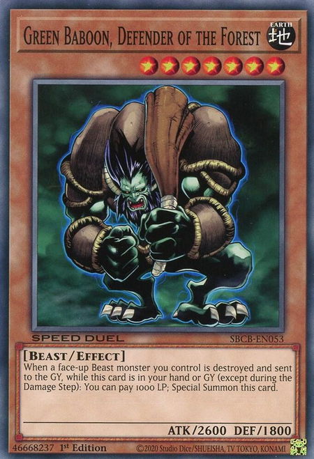 Green Baboon, Defender of the Forest - Speed Duel: Battle City Box YuGiOh trading card