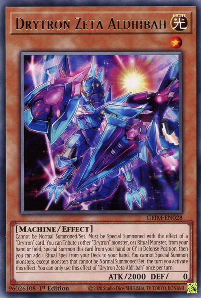 Drytron Zeta Aldhibah trading card from Genesis Impact Drytron Zeta Aldhibah - Genesis Impact YuGiOh trading card