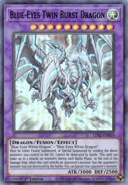 Blue-Eyes Twin Burst Dragon (Blue) trading card from Legendary Duelists: Season 2 Blue-Eyes Twin Burst Dragon (Blue) - Legendary Duelists: Season 2 YuGiOh trading card